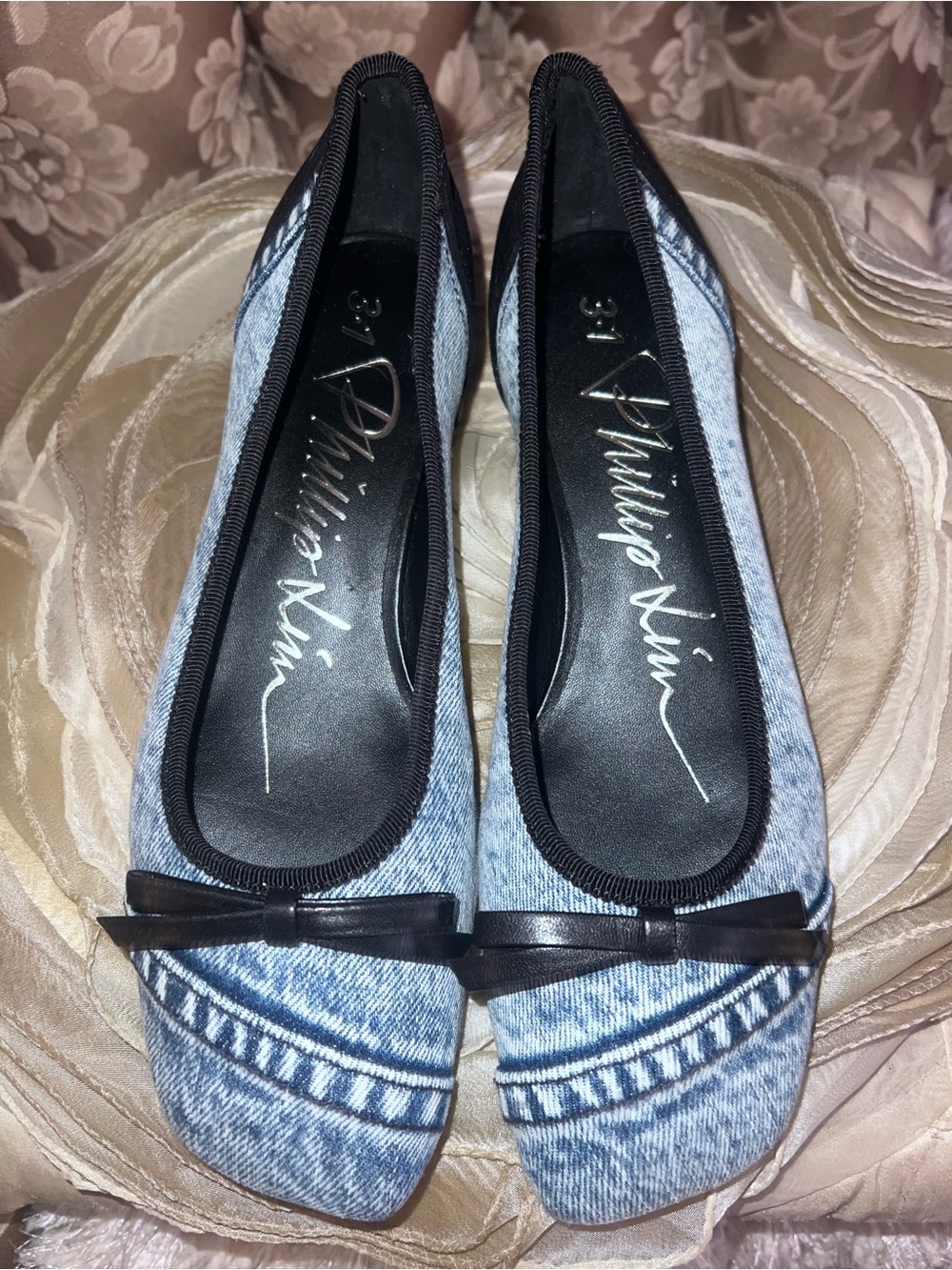 3.1 Phillip Lim Blue Denim-Look Ballet Flats with Black Trim